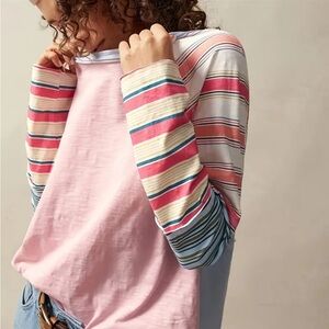 Pastel Pink & Blue Multicolour Striped T-Shirt Top